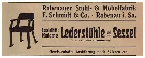 original Werbung - 1912 - F. Schmidt & Co in Rabenau i. Sachsen , Möbelfabrik , Tischler !!!