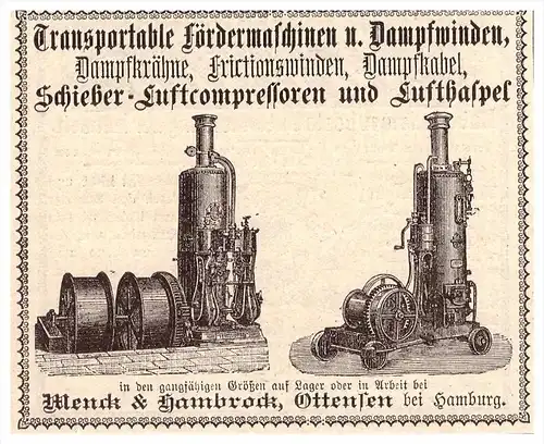 original Werbung - 1891 - Menck & Hambrock in Ottensen b. Altona , Locomobile , Lokomobile ,Dampfmaschinen , Hamburg !!!