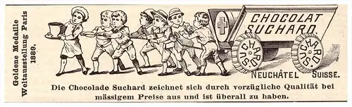 original Werbung - 1891 - Suchard Chocolat , Schokolade !!!