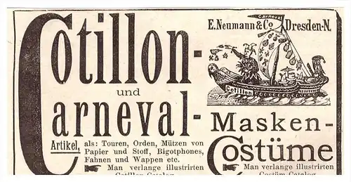 original Werbung - 1891 - Karneval - Masken , Kostüme , E. Neumann & Co., Fasching !!!