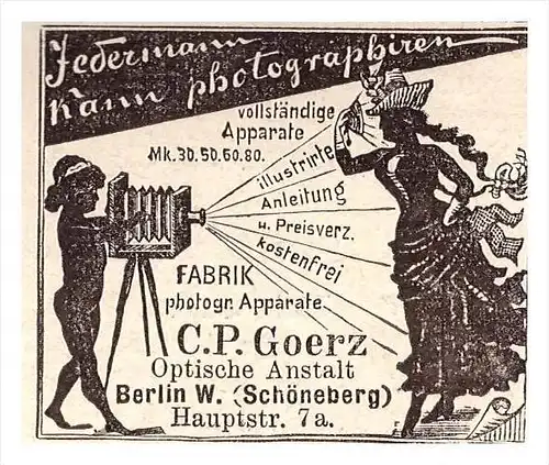 original Werbung - 1891 - optische Anstalt C.P. Goerz in Berlin , Anschütz , Friedenau , Photographie , Kamera !!!