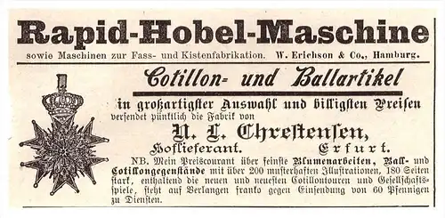 original Werbung - 1891 - Rapid - Hobelmaschine , L. Chrestensen in Erfurt , Kisten- und Fassfabrikation!!!