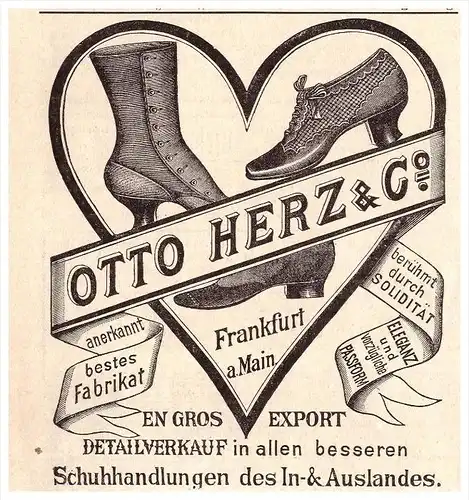 original Werbung - 1891 - Otto Herz & Co , Schuhe , Frankfurt a.M. , Schuhhaus !!!