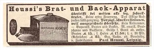original Werbung - 1891 - Brat- und Backautomat , Paul Heussi in Leipzig , Bäckerei , Bäcker !!!