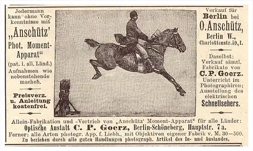 original Werbung - 1891 - optische Anstalt C.P. Goerz in Berlin , Anschütz , Friedenau !!!