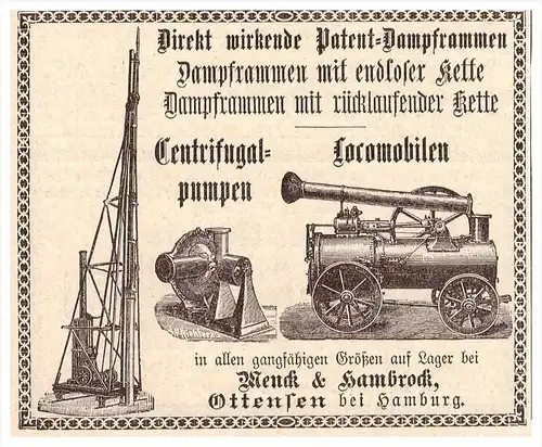original Werbung - 1891 - Menck & Hambrock in Ottensen b. Altona , Locomobile , Lokomobile ,Dampfmaschinen , Hamburg !!!