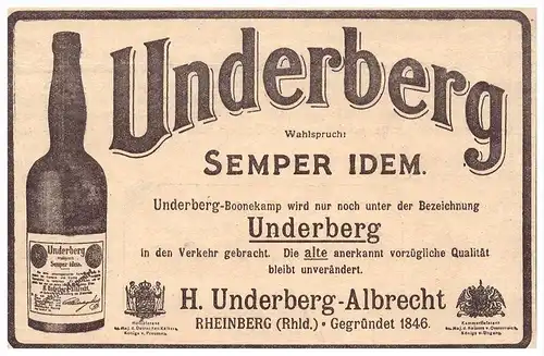original Werbung - 1917 - H. Underberg - Albrecht in Rheinberg !!!