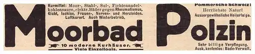 original Werbung - 1916 - Moorbad Polzin / Polczyn-Zdroj , Kur , Arzt , Apotheke !!!