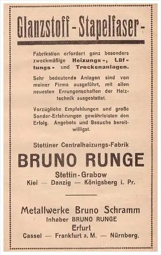 original Werbung - 1915 - Bruno Runge in Erfurt , Metallwerke , Cassel , Erfurt , Nürnberg !!!