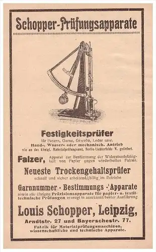 original Werbung - 1915 - Louis Schopper in Leipzig , Prüfungsapparate !!!