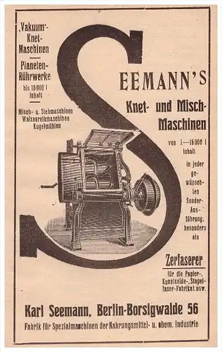 original Werbung - 1915 - Karl Seemann in Berlin - Borsigwalde , Knet- und Mischmaschine !!!