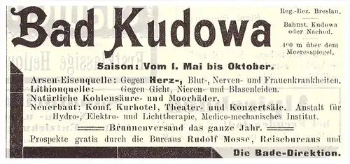 original Werbung - 1907 - Bad Kudowa / Kudowa Zdroj , Herzheilbad , Kur , Arzt , Apotheke  !!!