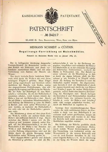 Original Patentschrift - H. Schmidt in Cüstrin / Kostrzyn nad Odr&#261; , 1885 , Reglierung , Brauerei , Brennerei , Alk