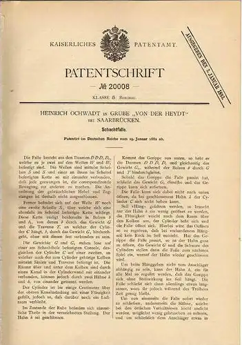 Original Patentschrift - H. Ochwadt in Grube b. Saarbrücken , 1882, Tierfalle , Jagd , Jäger  !!!