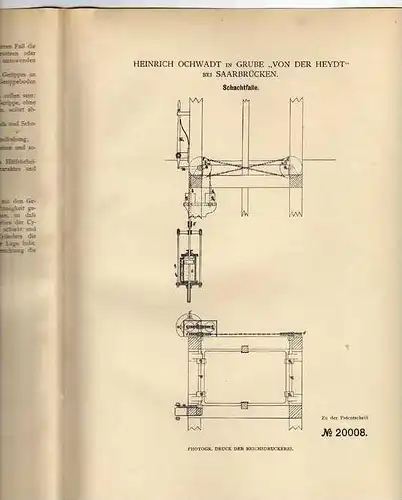 Original Patentschrift - H. Ochwadt in Grube b. Saarbrücken , 1882, Tierfalle , Jagd , Jäger  !!!