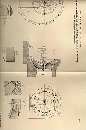 Original Patentschrift - F. Pelzer in Dortmund , 1882 , Centrifugal - Ventilator !!!