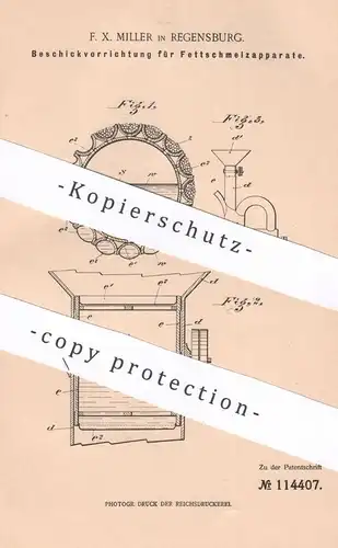 original Patent - F. X. Miller , Regensburg , 1899 , Beschickvorrichtung für Fettschmelzapparat | Fett , Fette , Gas !!