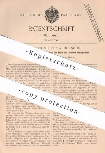 original Patent - Eduard Ahlborn , Hildesheim , 1900 , Erhitzen & Pasteurisieren von Milch und Flüssigkeiten | Erwärmen