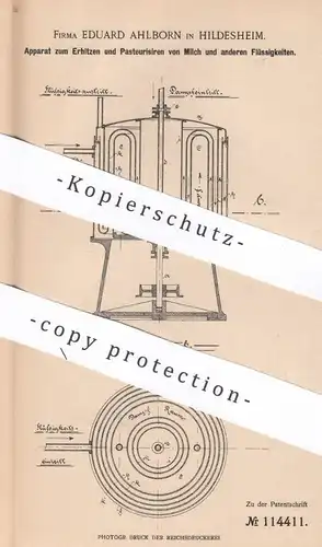 original Patent - Eduard Ahlborn , Hildesheim , 1900 , Erhitzen & Pasteurisieren von Milch und Flüssigkeiten | Erwärmen