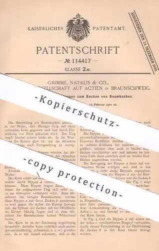 original Patent - Grimme, Natalis & Co. KG auf Aktien Braunschweig , 1900 | Gusskern für Baumkuchen - Form | Bäckerei !