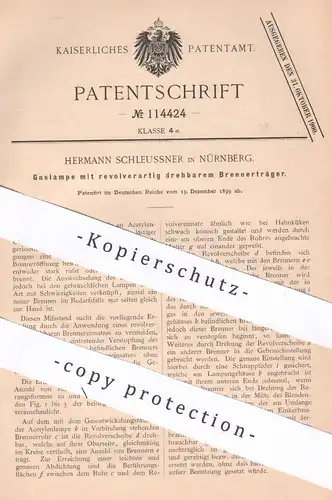 original Patent - Hermann Schleussner , Nürnberg , 1899 , Gaslampe | Gas - Lampe | Laterne | Brenner , Gasbrenner !!