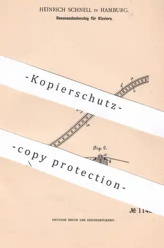 original Patent - Heinrich Schnell , Hamburg , 1899 , Resonanzbodensteg f. Klaviere | Klavier , Piano , Tastatur , Musik