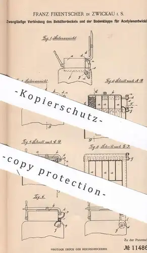 original Patent - Franz Fikentscher , Zwickau , 1900 , Behälter und Deckel für Acetylenentwickler | Karbid , Carbid