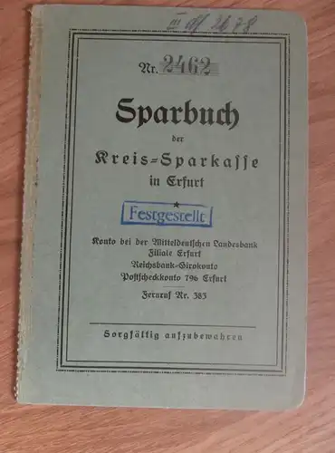 altes Sparbuch Erfurt , 1930 - 1941 , Auguste Haase geb. Taucher , Rudolfstrasse , Sparkasse , Bank !!!