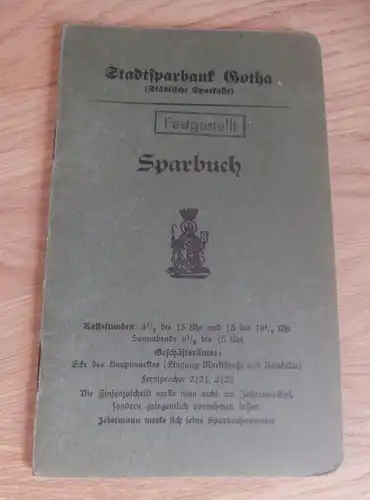 altes Sparbuch Gotha , 1928 - 1945 , Gerhard Fischer , Raabestrasse , Sparkasse , Bank !!!