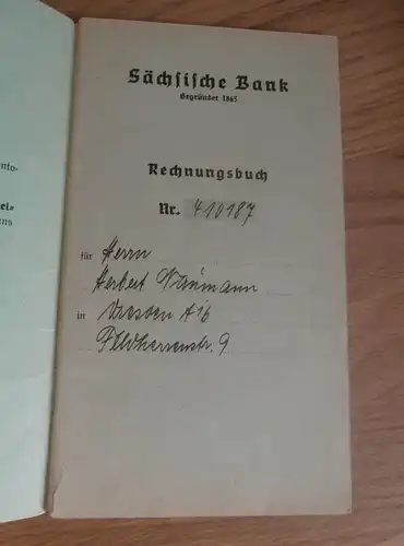 altes Sparbuch Dresden , 1942 - 1944 , Herbert Naumann , Feldherrenstrasse , Sparkasse , Bank !!!