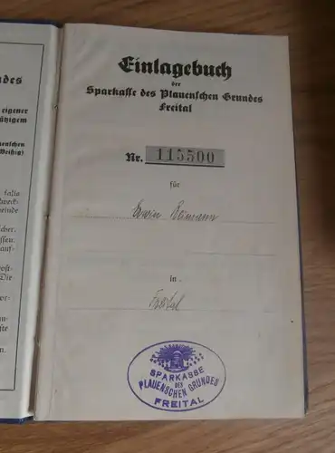 altes Sparbuch Freital , 1937 - 3.05.1945 , Erwin Reimann , Sparkasse , Bank !!!