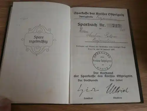 altes Sparbuch Freyenstein , 1933 - 1946 , Martin Pelzer , Sparkasse , Bank !!!
