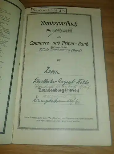 altes Sparbuch Brandenburg / Havel , 1931 - 1940  , Filialleiter August Nolte , Preußisch Oldendorf Sparkasse , Bank !!!