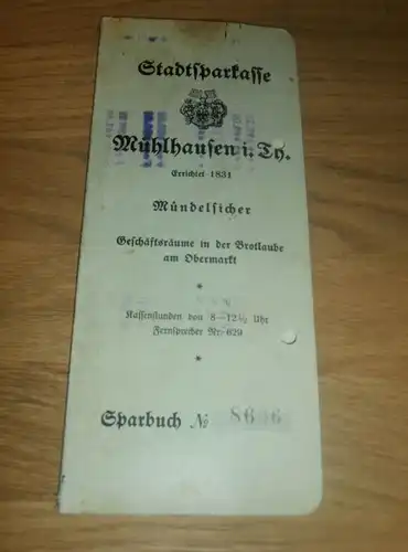 altes Sparbuch Mühlhausen i. Thüringen ,1929 - 1950 , Helmut Mußbach , Sparkasse , Bank !!!