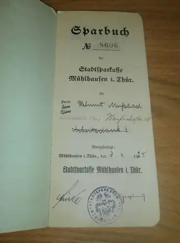 altes Sparbuch Mühlhausen i. Thüringen ,1929 - 1950 , Helmut Mußbach , Sparkasse , Bank !!!