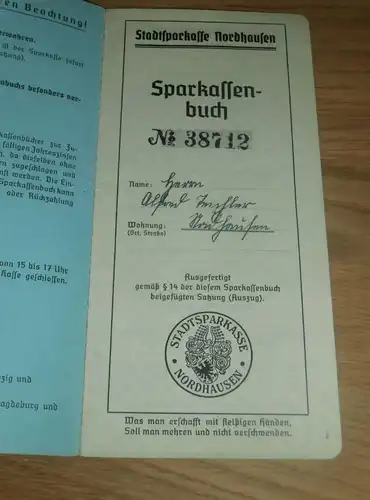 altes Sparbuch Nordhausen ,1941 - 1945 , Sparkasse , Bank !!!