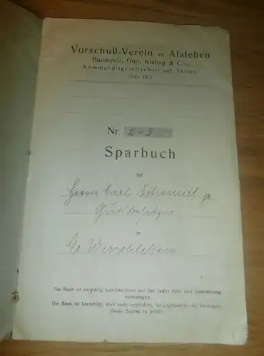 altes Sparbuch Alsleben / Großwirschleben ,1935 - 1945 , Gutsbesitzer Carl Schmidt , Plötzkau Sparkasse , Bank !!!