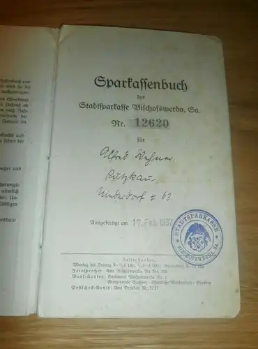 altes Sparbuch Bischofswerda i. Sa./ Putzkau  ,1937-1945 , Schmölln , Sparkasse , Bank !!!