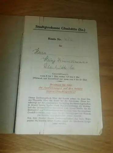 altes Sparbuch Glashütte / Sa. / Dippoldiswalde ,1942-1946 , Heinz Zimmermann , Sparkasse , Bank !!!