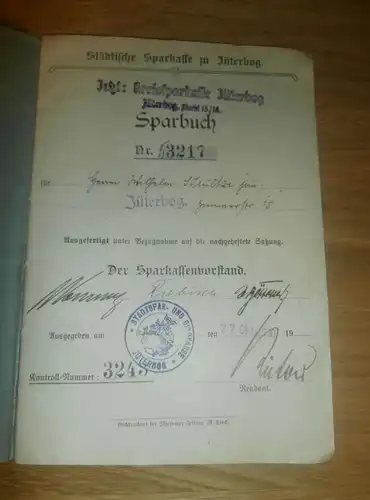 altes Sparbuch Jüterbog / Luckenwalde ,1930-1945 , Wilhelm Schultze , Sparkasse , Bank !!!