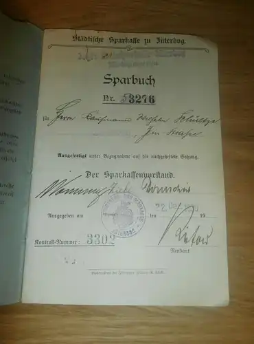 altes Sparbuch Jüterbog / Luckenwalde ,1931-1944 , Wilhelm Schultze , Sparkasse , Bank !!!