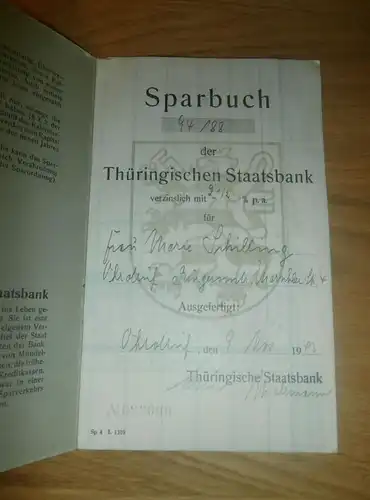 altes Sparbuch Ohrdruf ,1943-1944 , Marie Schilling , Sparkasse , Bank !!!