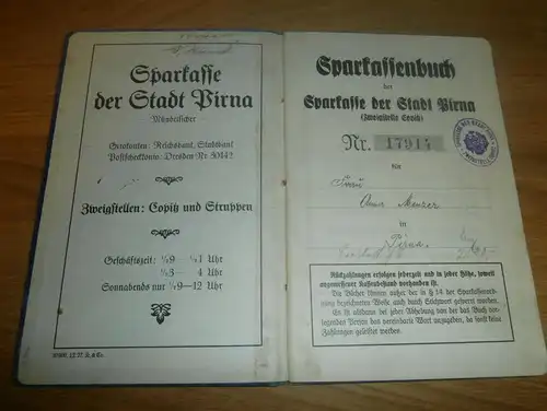 altes Sparbuch Pirna ,1933-1946 , Emma Menzer , Sparkasse , Bank !!!