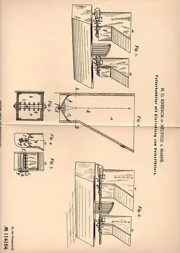 Original Patentschrift - H. Kneesch in Neufeld b. Marne , 1899 , Futterbehälter zur Selbstfütterung , Tierzucht !!!