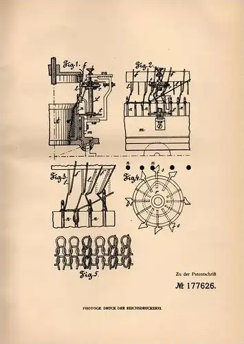 Original Patentschrift - C. Roscher Söhne in Mittweida , 1905 , Farbmuster für Rundstrickmaschine , Strickerrei !!!