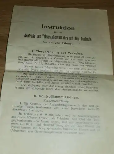 Telegraphie - Kontrollkommission 1914-15 , Militär , Geheim , Dr. J. Vodoz , Telegraph , telegraphy , Zürich , Telegramm