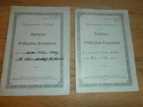 Statuten und Zeugnisse der Universität Zürich , 1890-94 ,  Dr. Vodoz , La Tour de Peilz , Waadt ,  mit Autographen !!