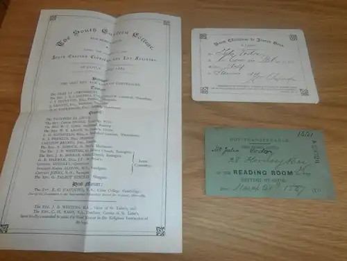 Ausweise + Prospekt , British Museum 1884-87 , union chrétienne de jeunes gens , Ramsgate College , Dr. Vodoz !!!