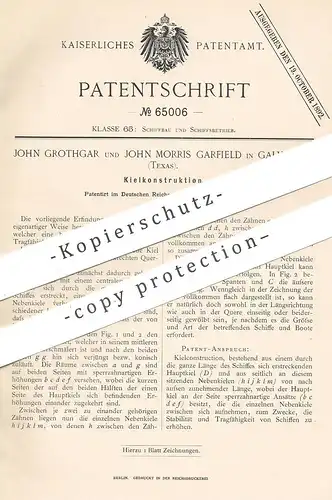 original Patent - John Grothgar , John Morris Garfield , Galveston , Texas 1892 , Kielkonstruktion | Schiffbau , Schiff