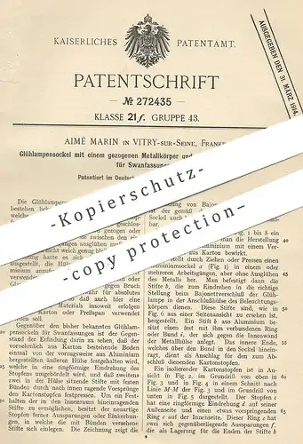 original Patent - Aimé Marin , Vitry sur Seine / Frankreich , 1913 , Glühlampensockel für Swanfassungen | Glühlampe !!